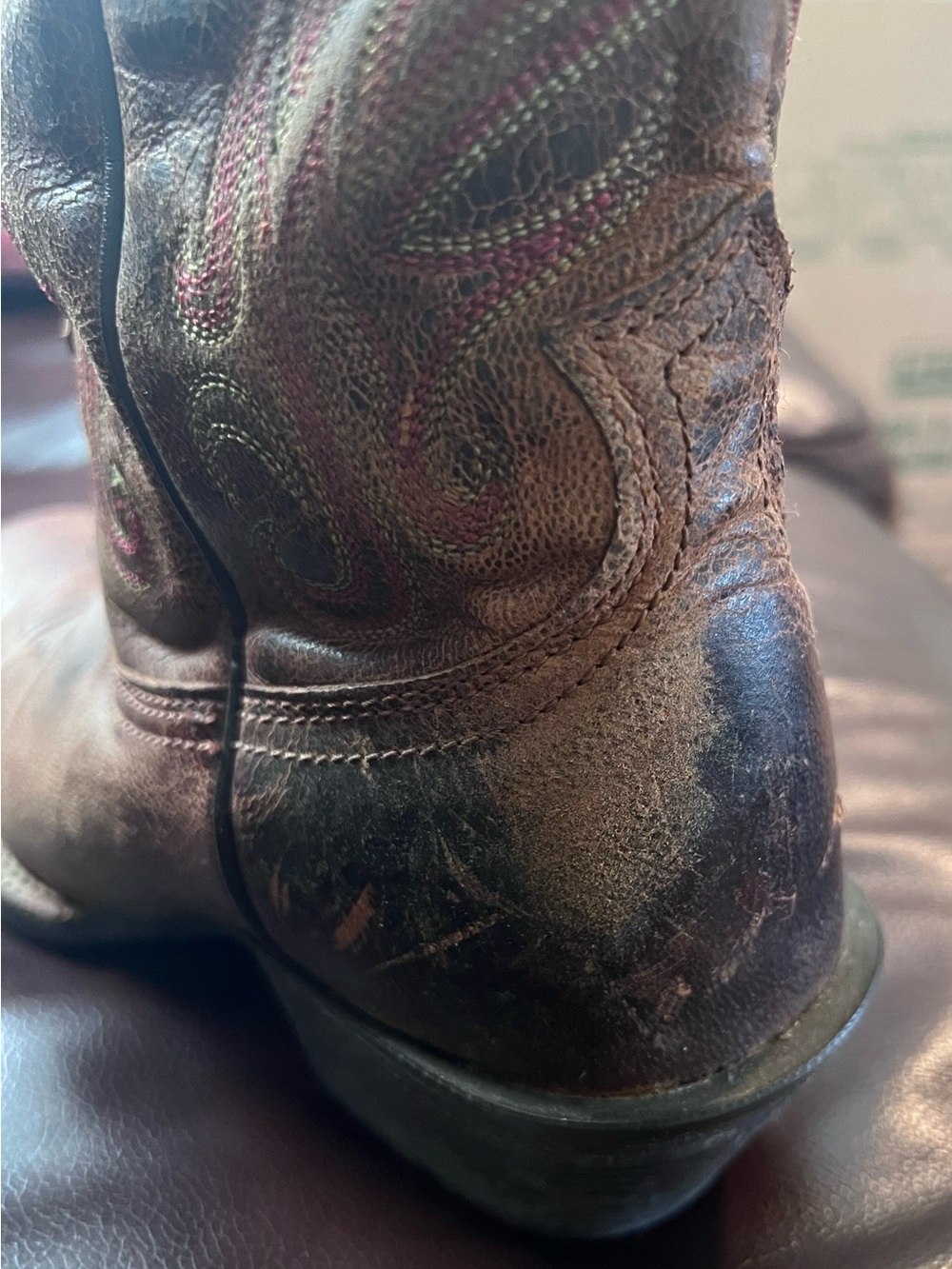 Ariat cowgirl boots size 7B women’s brown leather square toe with red stitching - Picture 7 of 12